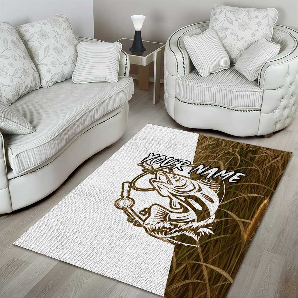 Walleye Fishing Area Rug with Reeds Background and Custom Name Design - Wonder Print Shop