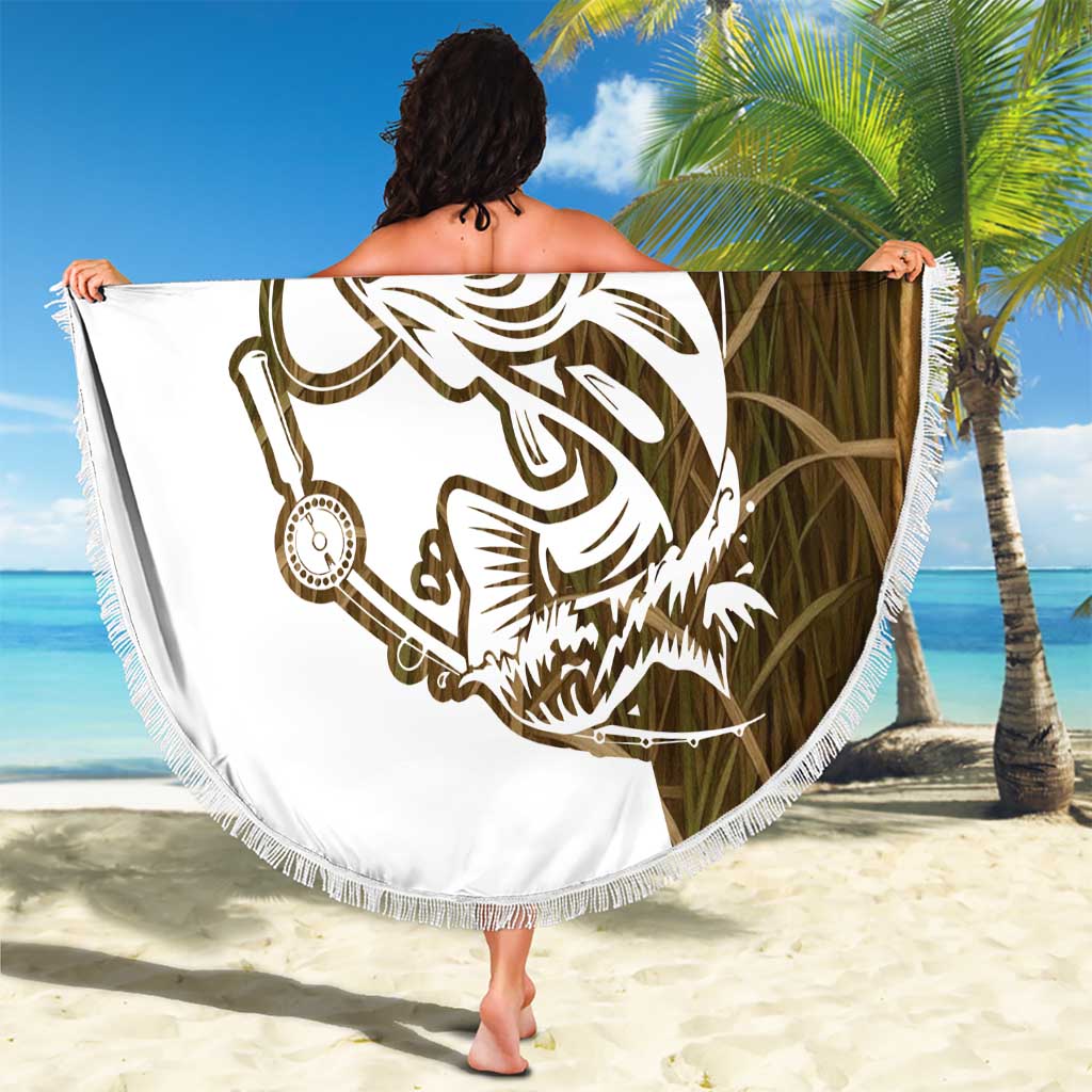 Walleye Fishing Beach Blanket with Reeds Background and Custom Name Design - Wonder Print Shop