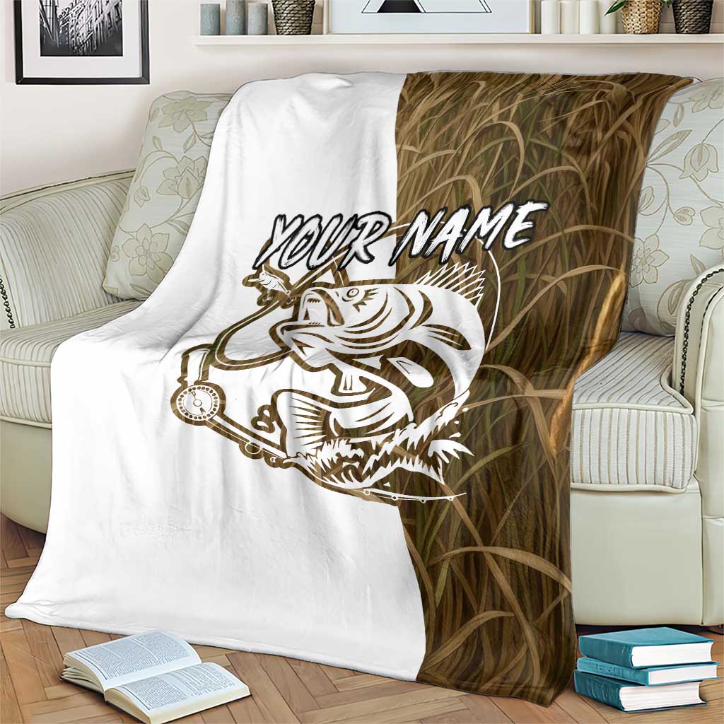 Walleye Fishing Blanket with Reeds Background and Custom Name Design - Wonder Print Shop