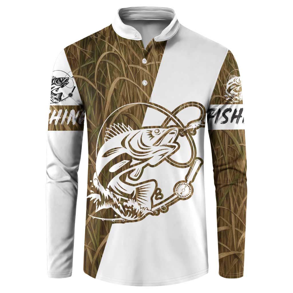 Walleye Fishing Button Sweatshirt with Reeds Background and Custom Name Design - Wonder Print Shop