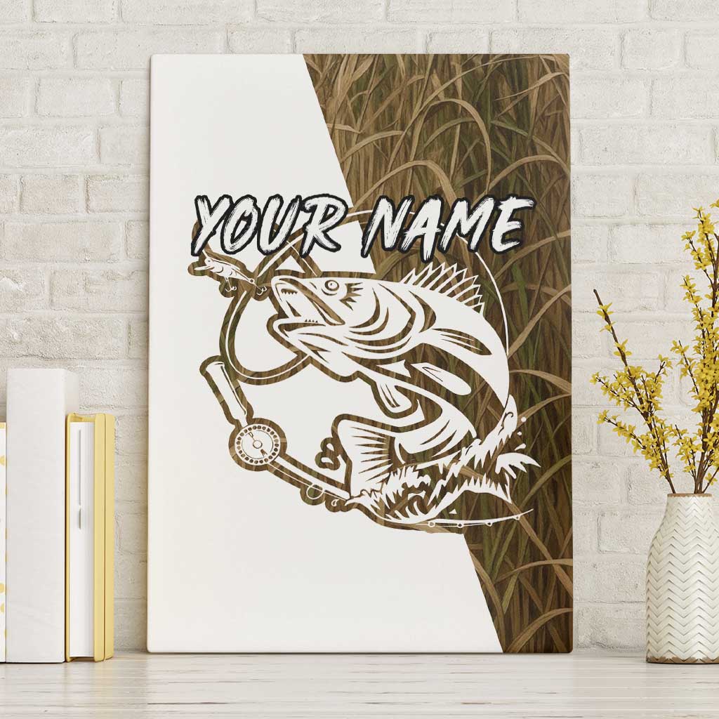 Walleye Fishing Canvas Wall Art with Reeds Background and Custom Name Design - Wonder Print Shop