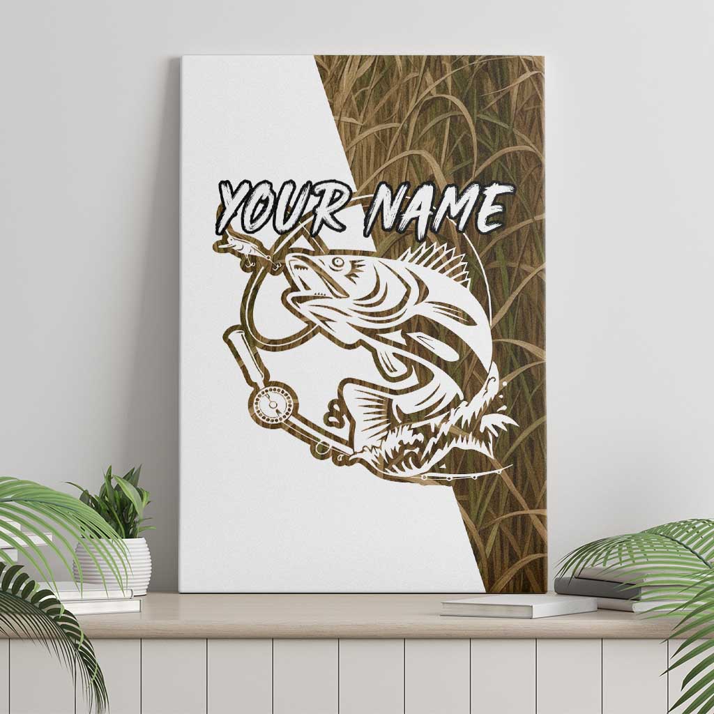 Walleye Fishing Canvas Wall Art with Reeds Background and Custom Name Design - Wonder Print Shop