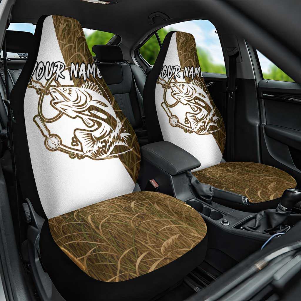 Walleye Fishing Car Seat Cover with Reeds Background and Custom Name Design - Wonder Print Shop