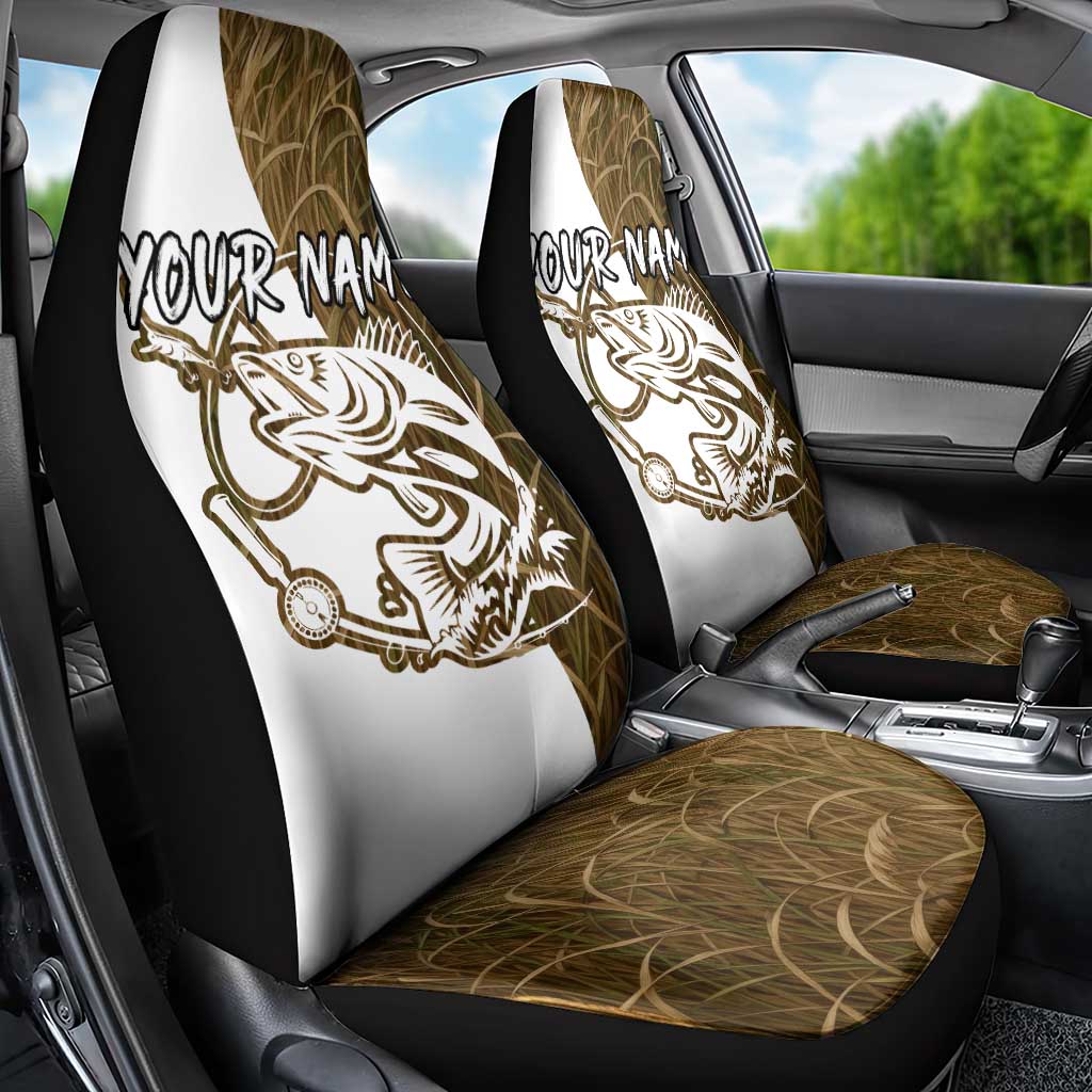 Walleye Fishing Car Seat Cover with Reeds Background and Custom Name Design - Wonder Print Shop