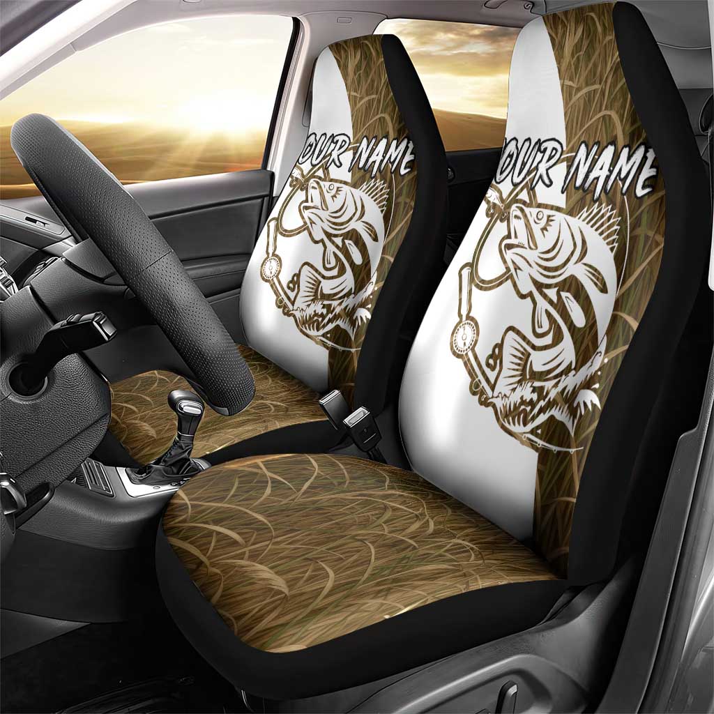 Walleye Fishing Car Seat Cover with Reeds Background and Custom Name Design - Wonder Print Shop