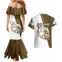 Walleye Fishing Couples Matching Mermaid Dress and Hawaiian Shirt with Reeds Background and Custom Name Design - Wonder Print Shop