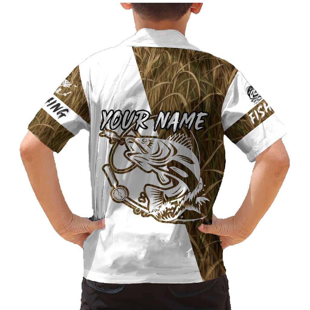Walleye Fishing Family Matching Mermaid Dress and Hawaiian Shirt with Reeds Background and Custom Name Design - Wonder Print Shop