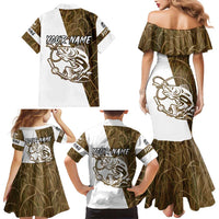 Walleye Fishing Family Matching Mermaid Dress and Hawaiian Shirt with Reeds Background and Custom Name Design - Wonder Print Shop