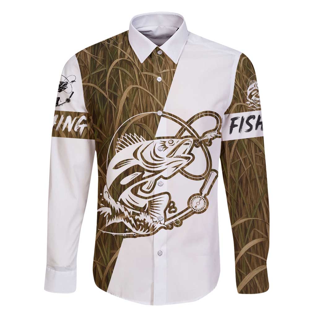 Walleye Fishing Family Matching Mermaid Dress and Hawaiian Shirt with Reeds Background and Custom Name Design - Wonder Print Shop