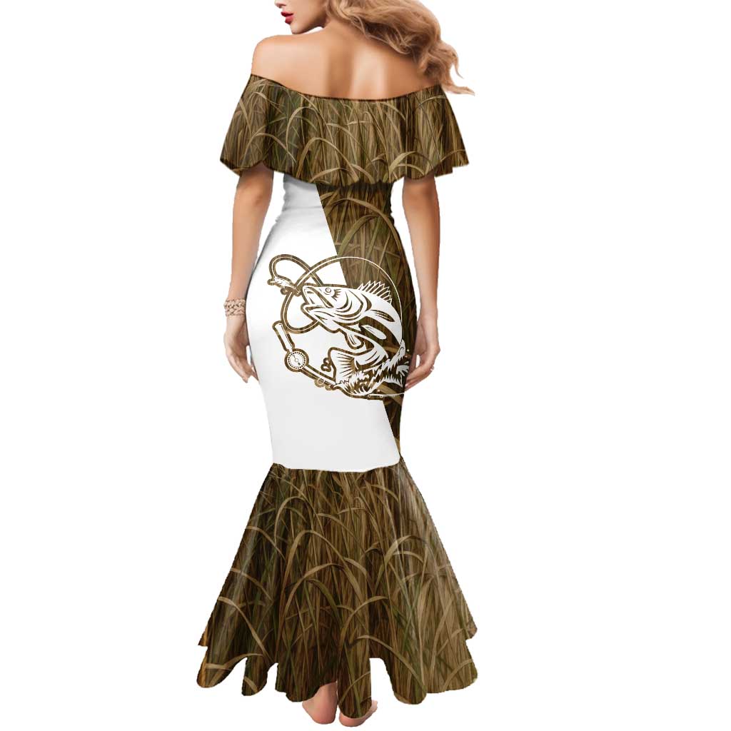 Walleye Fishing Family Matching Mermaid Dress and Hawaiian Shirt with Reeds Background and Custom Name Design - Wonder Print Shop