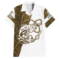 Walleye Fishing Family Matching Off The Shoulder Long Sleeve Dress and Hawaiian Shirt with Reeds Background and Custom Name Design - Wonder Print Shop