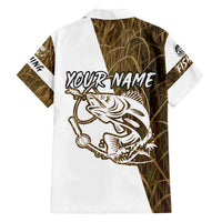 Walleye Fishing Family Matching Off The Shoulder Long Sleeve Dress and Hawaiian Shirt with Reeds Background and Custom Name Design - Wonder Print Shop