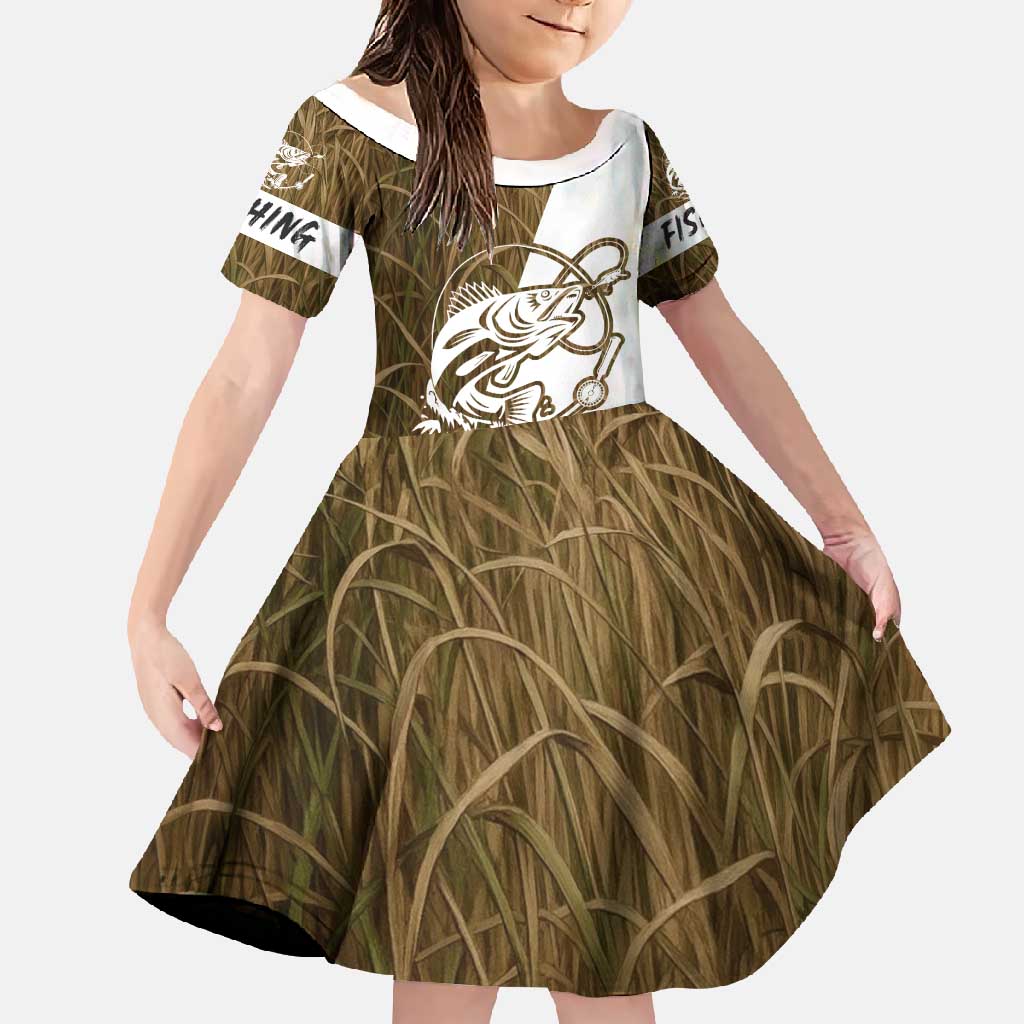 Walleye Fishing Family Matching Off Shoulder Maxi Dress and Hawaiian Shirt with Reeds Background and Custom Name Design - Wonder Print Shop