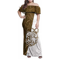 Walleye Fishing Family Matching Off Shoulder Maxi Dress and Hawaiian Shirt with Reeds Background and Custom Name Design - Wonder Print Shop