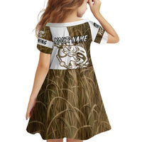 Walleye Fishing Family Matching Off Shoulder Short Dress and Hawaiian Shirt with Reeds Background and Custom Name Design - Wonder Print Shop