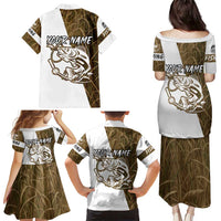 Walleye Fishing Family Matching Puletasi and Hawaiian Shirt with Reeds Background and Custom Name Design - Wonder Print Shop