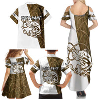 Walleye Fishing Family Matching Summer Maxi Dress and Hawaiian Shirt with Reeds Background and Custom Name Design - Wonder Print Shop