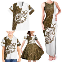 Walleye Fishing Family Matching Tank Maxi Dress and Hawaiian Shirt with Reeds Background and Custom Name Design - Wonder Print Shop