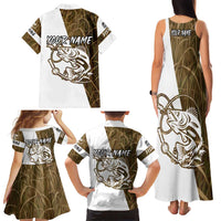 Walleye Fishing Family Matching Tank Maxi Dress and Hawaiian Shirt with Reeds Background and Custom Name Design - Wonder Print Shop