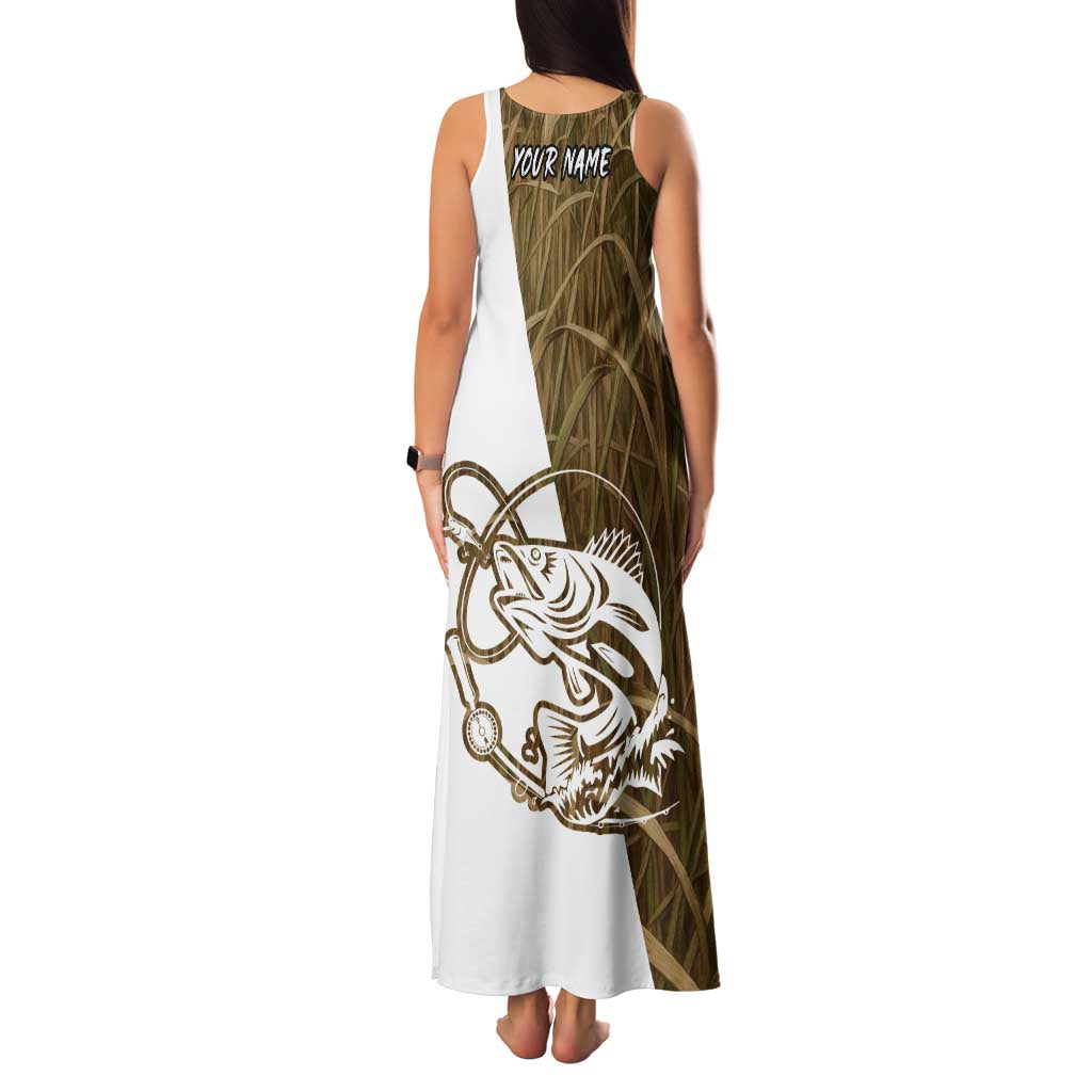 Walleye Fishing Family Matching Tank Maxi Dress and Hawaiian Shirt with Reeds Background and Custom Name Design - Wonder Print Shop