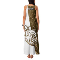 Walleye Fishing Family Matching Tank Maxi Dress and Hawaiian Shirt with Reeds Background and Custom Name Design - Wonder Print Shop