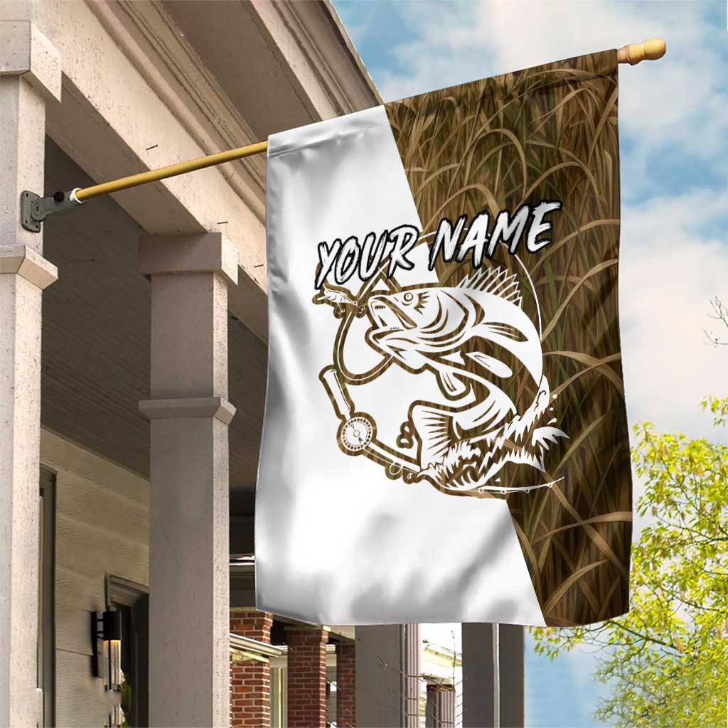 Walleye Fishing Garden Flag with Reeds Background and Custom Name Design - Wonder Print Shop