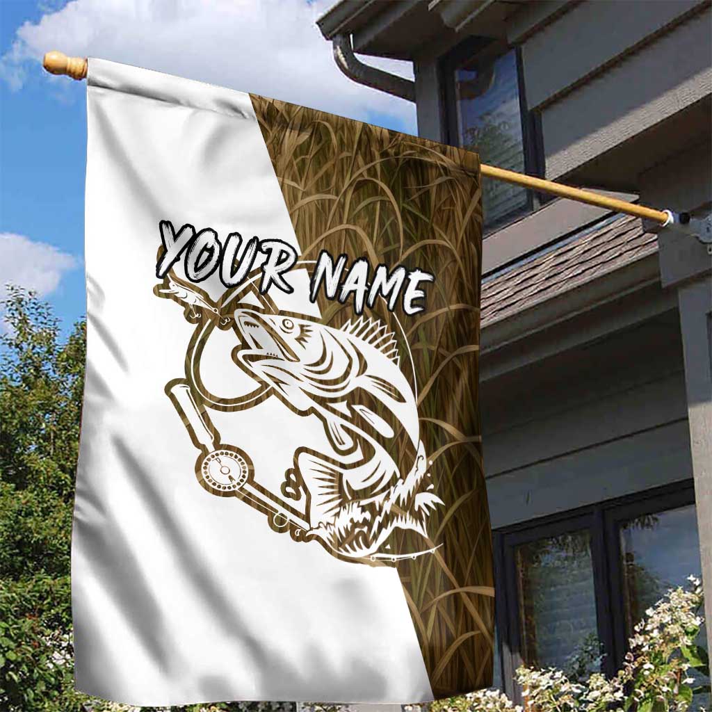 Walleye Fishing Garden Flag with Reeds Background and Custom Name Design - Wonder Print Shop