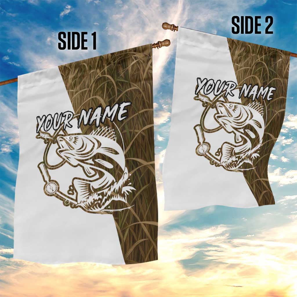 Walleye Fishing Garden Flag with Reeds Background and Custom Name Design - Wonder Print Shop