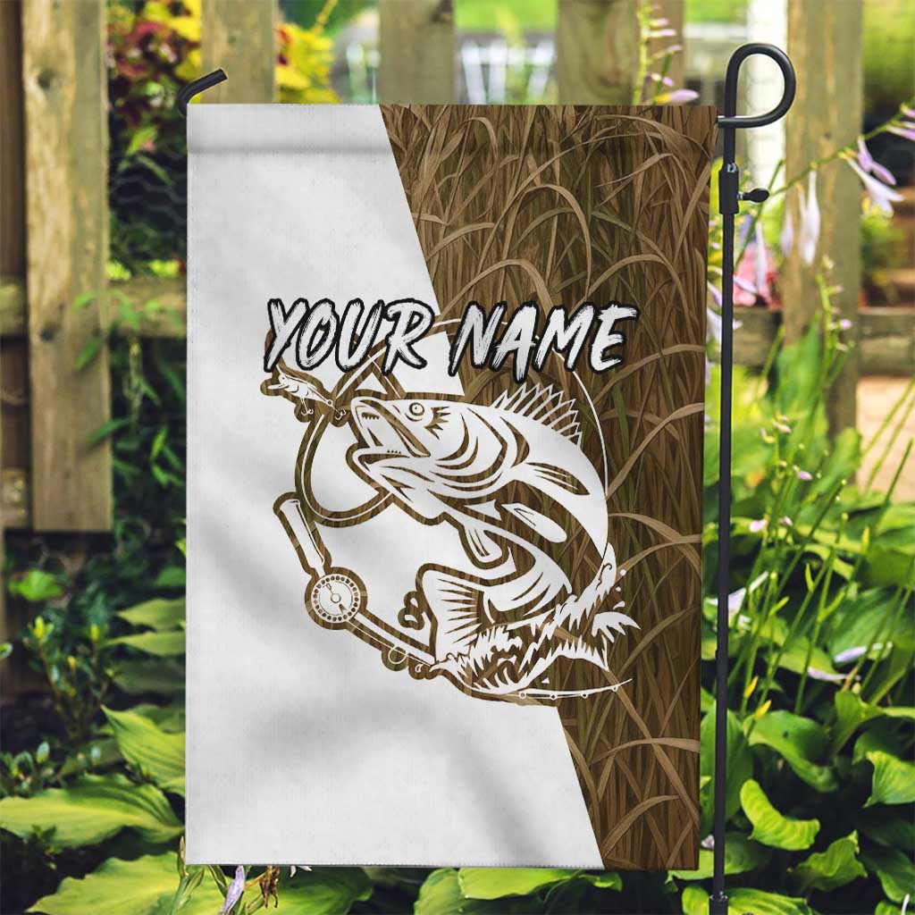 Walleye Fishing Garden Flag with Reeds Background and Custom Name Design - Wonder Print Shop