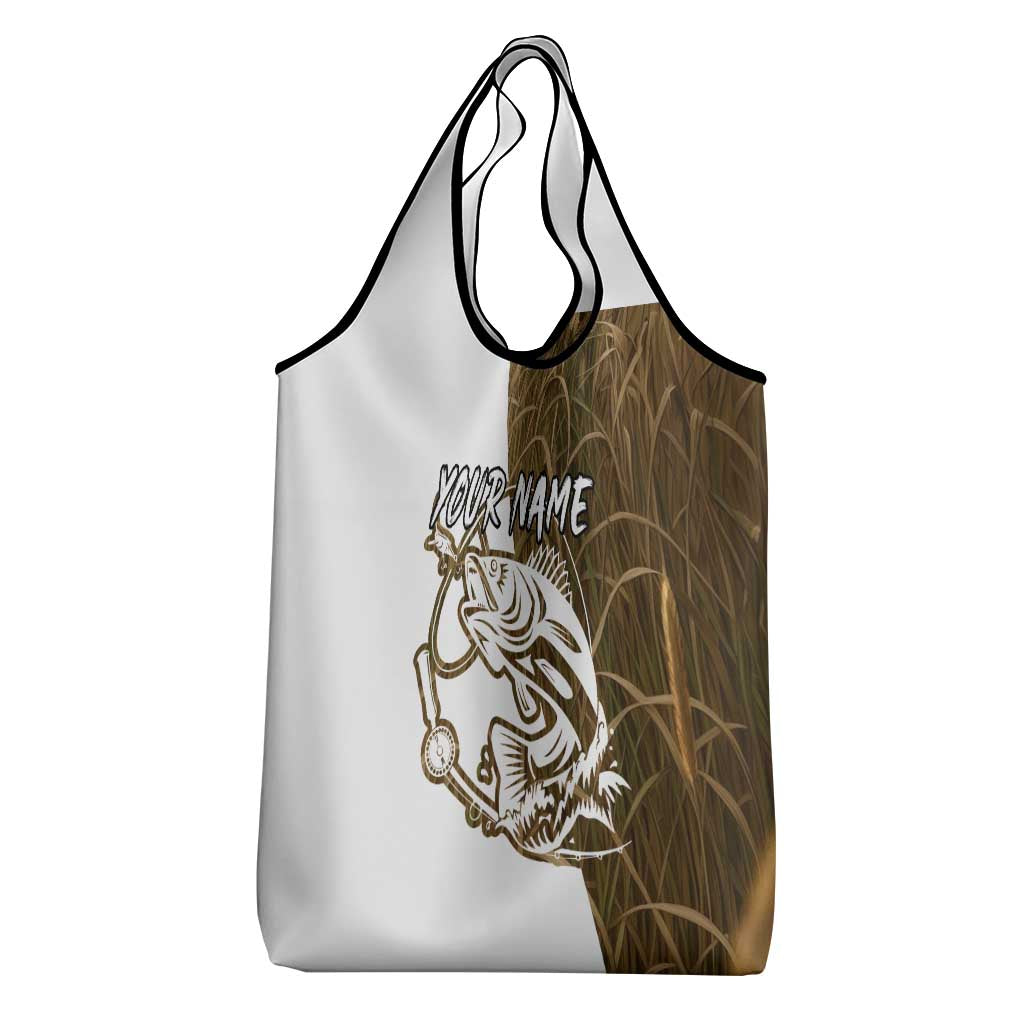 Walleye Fishing Grocery Bag with Reeds Background and Custom Name Design - Wonder Print Shop
