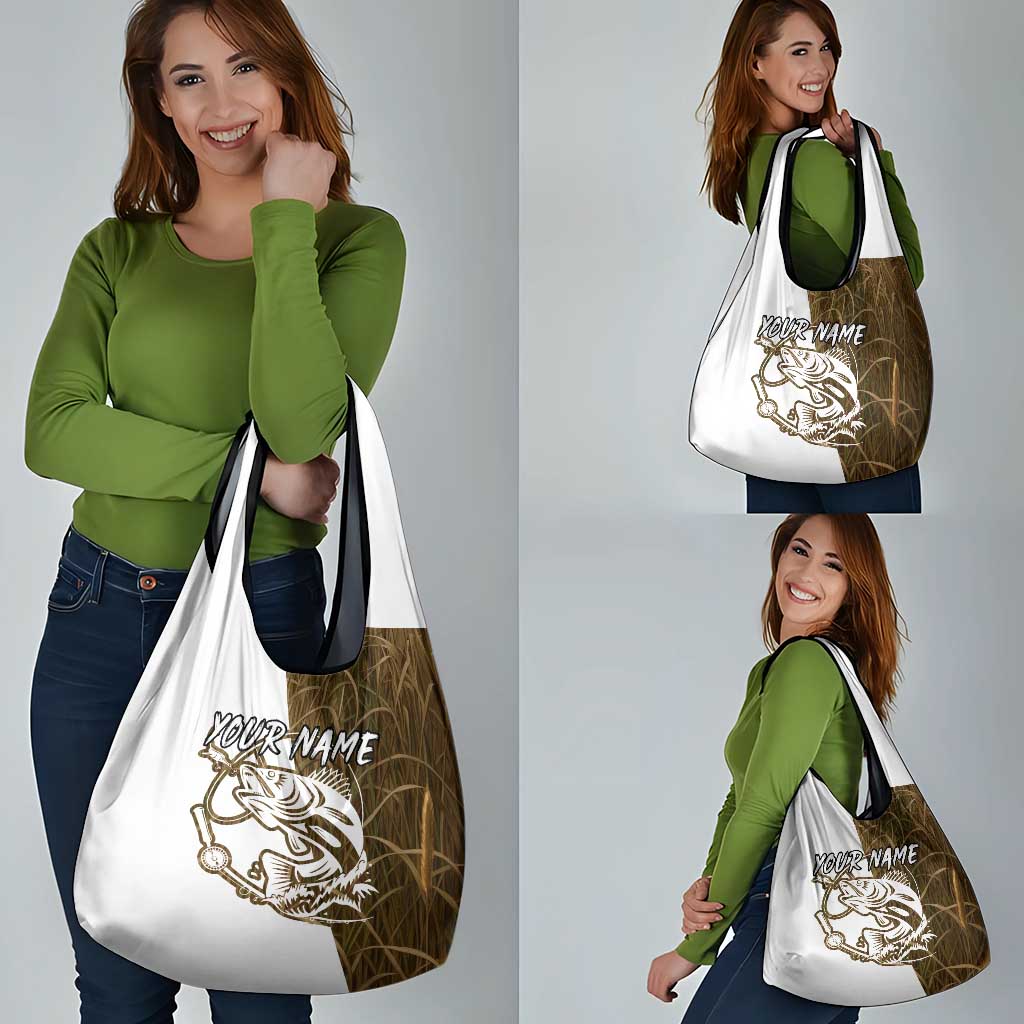 Walleye Fishing Grocery Bag with Reeds Background and Custom Name Design - Wonder Print Shop