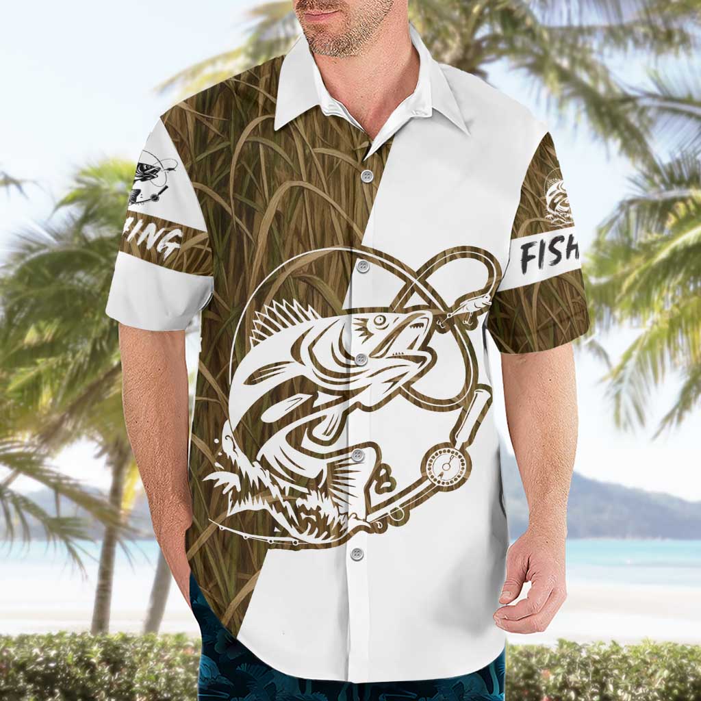 Walleye Fishing Hawaiian Shirt with Reeds Background and Custom Name Design - Wonder Print Shop