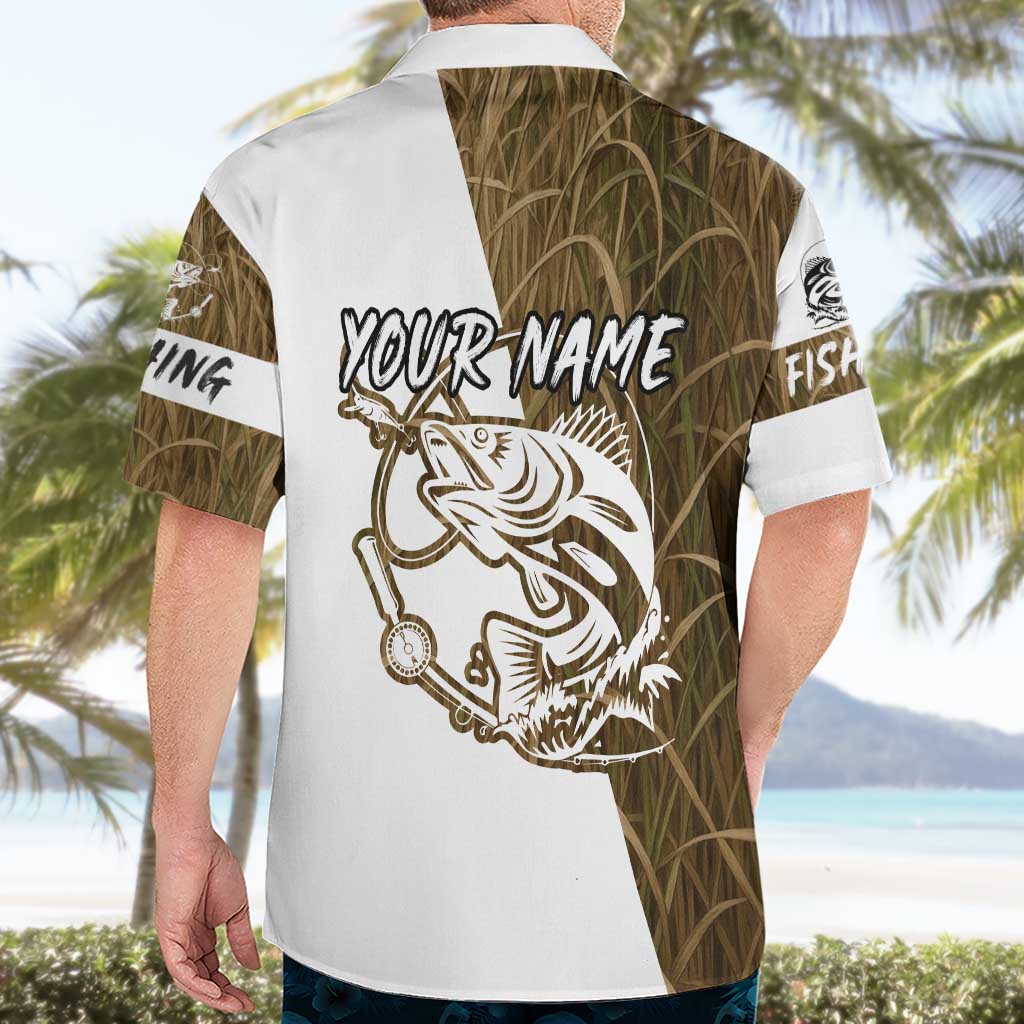 Walleye Fishing Hawaiian Shirt with Reeds Background and Custom Name Design - Wonder Print Shop