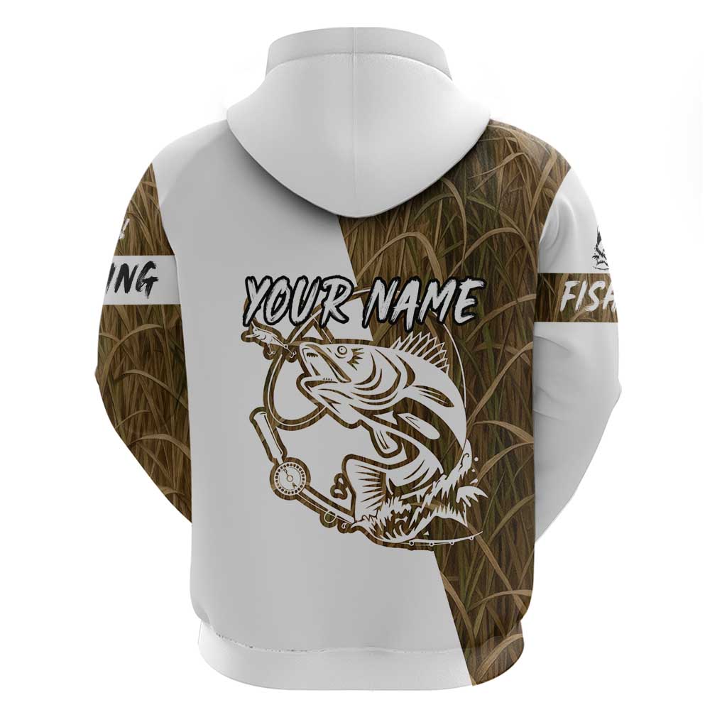 Walleye Fishing Hoodie with Reeds Background and Custom Name Design - Wonder Print Shop