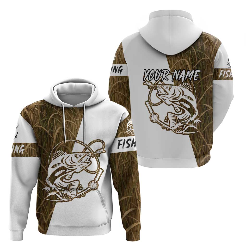 Walleye Fishing Hoodie with Reeds Background and Custom Name Design - Wonder Print Shop