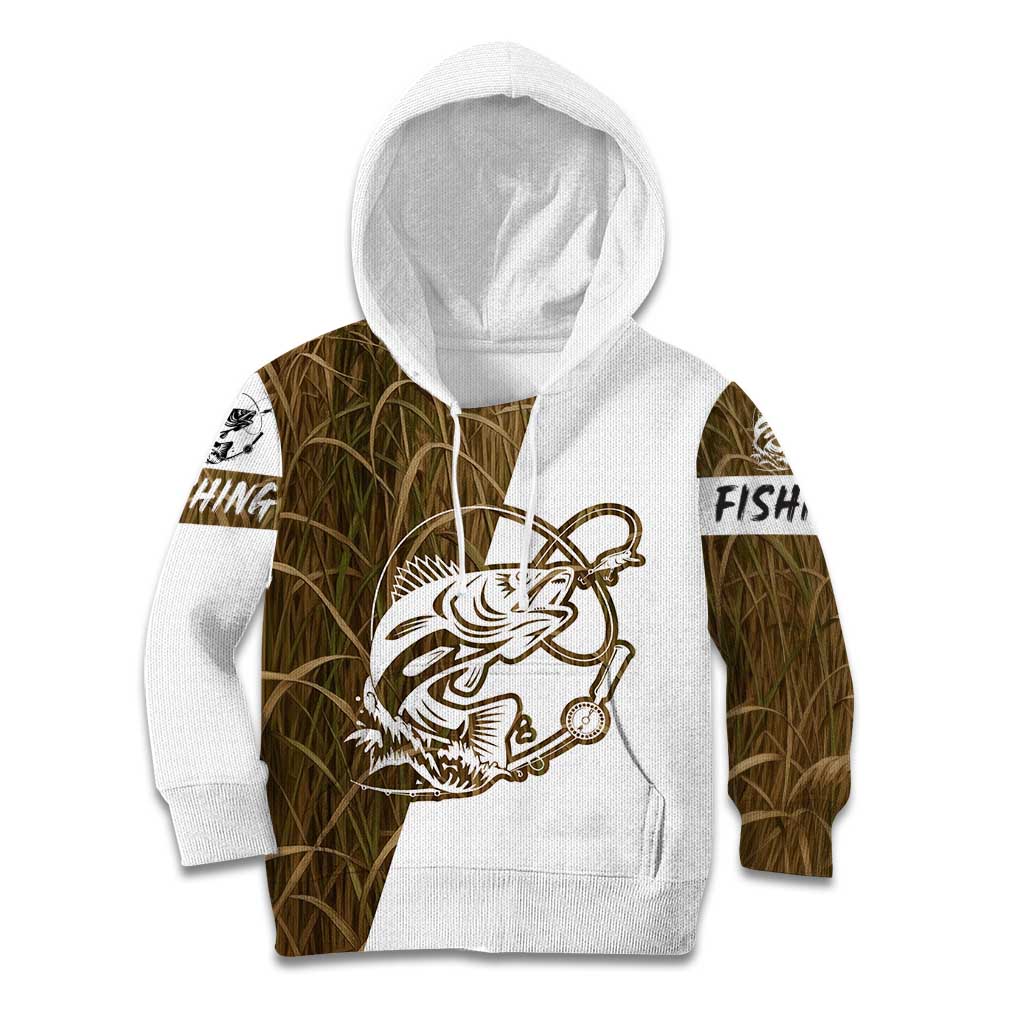 Walleye Fishing Kid Hoodie with Reeds Background and Custom Name Design - Wonder Print Shop