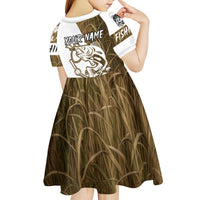 Walleye Fishing Kid Short Sleeve Dress with Reeds Background and Custom Name Design - Wonder Print Shop