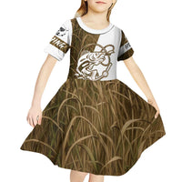 Walleye Fishing Kid Short Sleeve Dress with Reeds Background and Custom Name Design - Wonder Print Shop