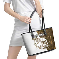 Walleye Fishing Leather Tote Bag with Reeds Background and Custom Name Design - Wonder Print Shop