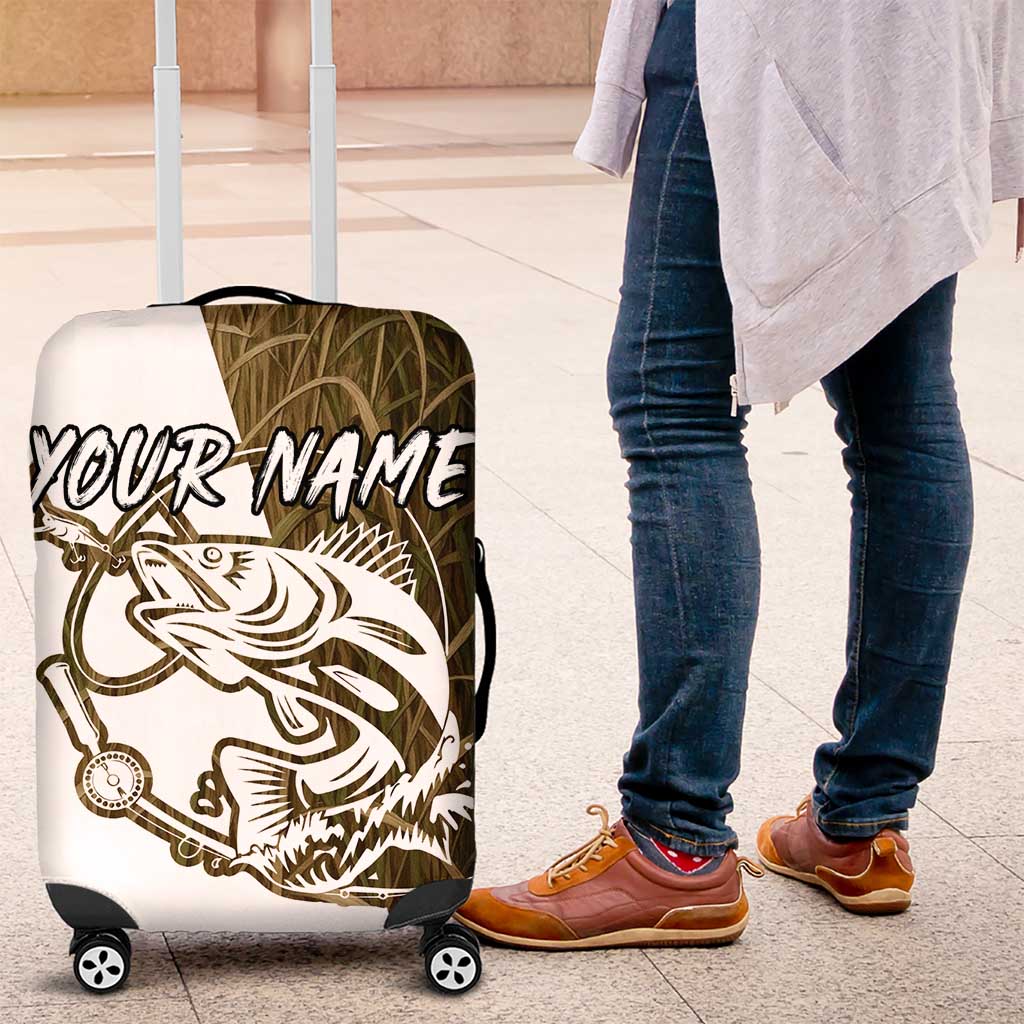 Walleye Fishing Luggage Cover with Reeds Background and Custom Name Design - Wonder Print Shop
