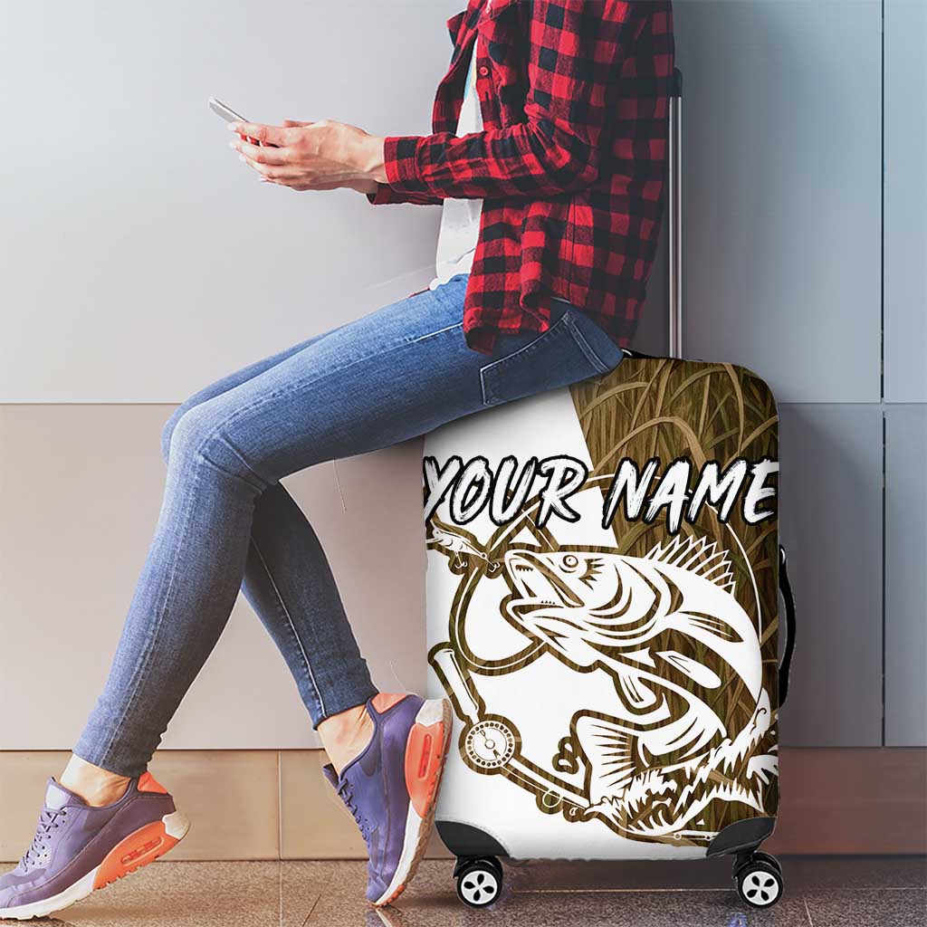 Walleye Fishing Luggage Cover with Reeds Background and Custom Name Design - Wonder Print Shop
