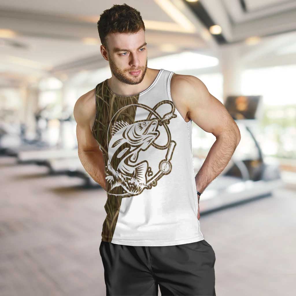 Walleye Fishing Men Tank Top with Reeds Background and Custom Name Design - Wonder Print Shop
