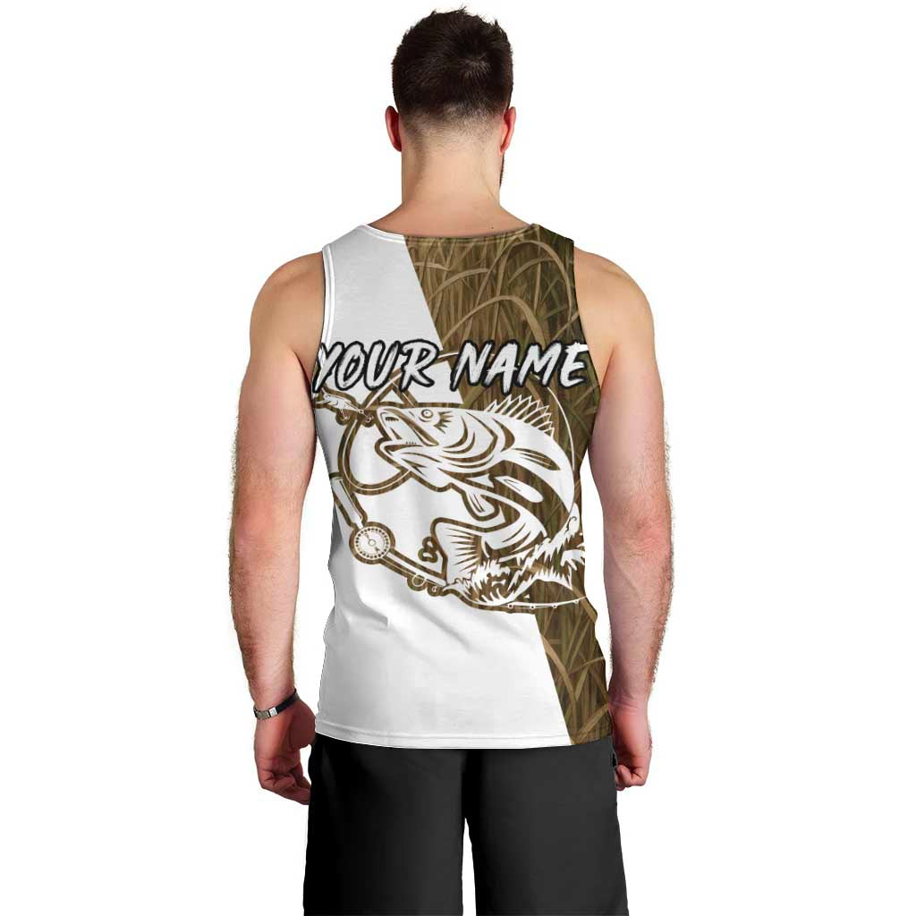 Walleye Fishing Men Tank Top with Reeds Background and Custom Name Design - Wonder Print Shop
