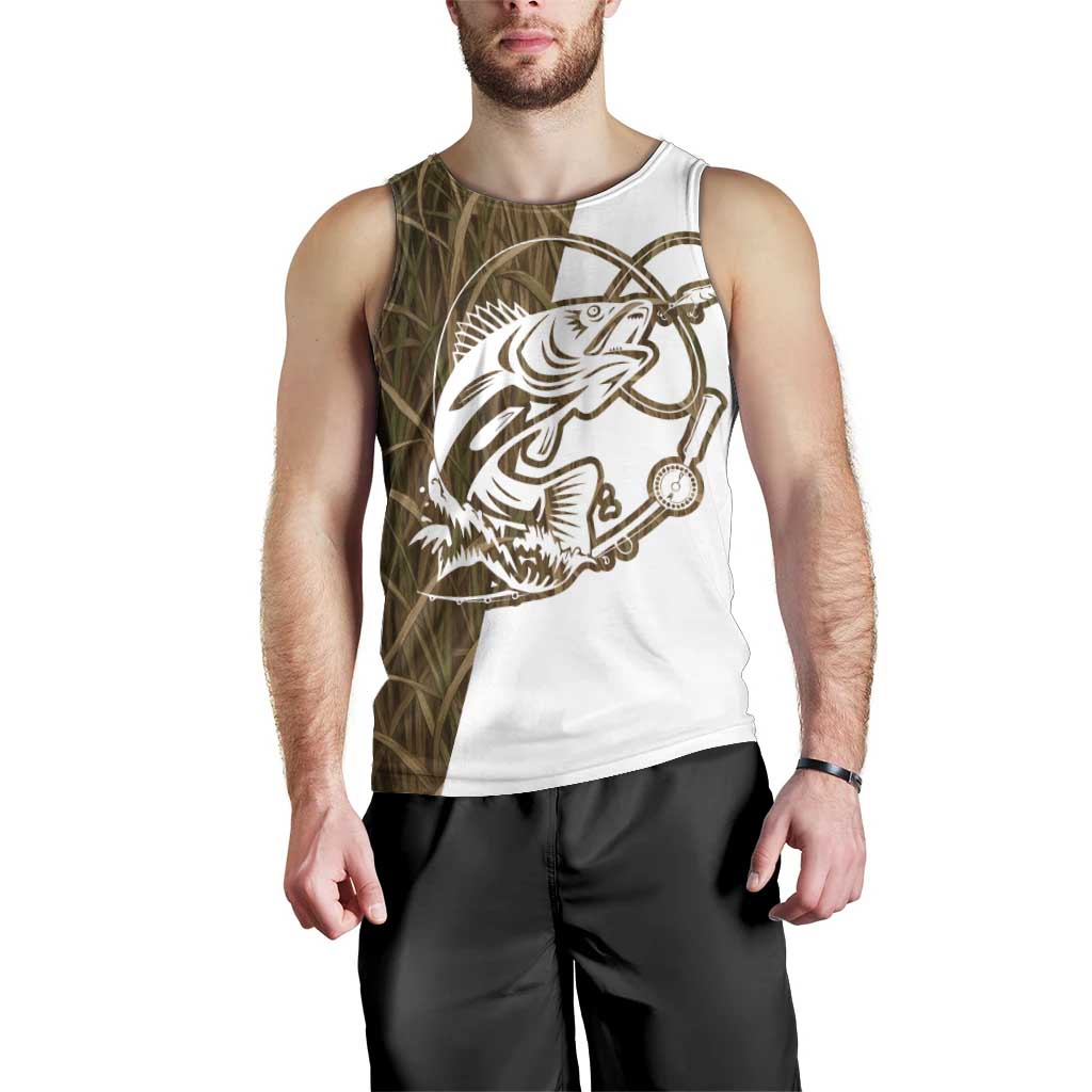 Walleye Fishing Men Tank Top with Reeds Background and Custom Name Design - Wonder Print Shop
