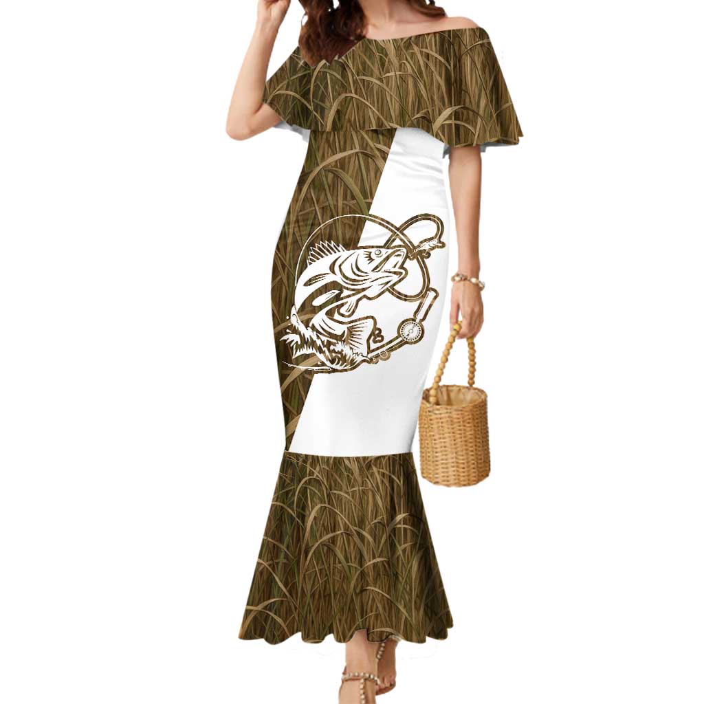 Walleye Fishing Mermaid Dress with Reeds Background and Custom Name Design - Wonder Print Shop