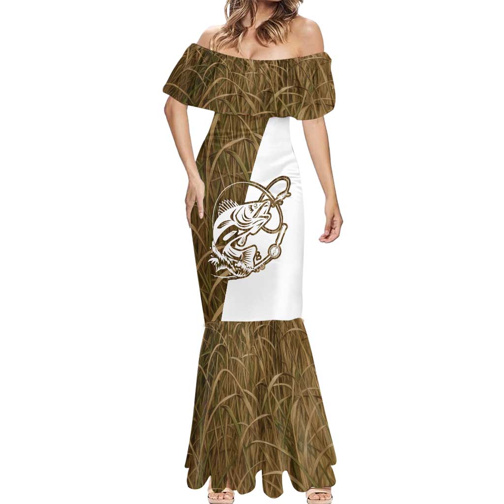 Walleye Fishing Mermaid Dress with Reeds Background and Custom Name Design - Wonder Print Shop