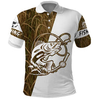 Walleye Fishing Polo Shirt with Reeds Background and Custom Name Design - Wonder Print Shop