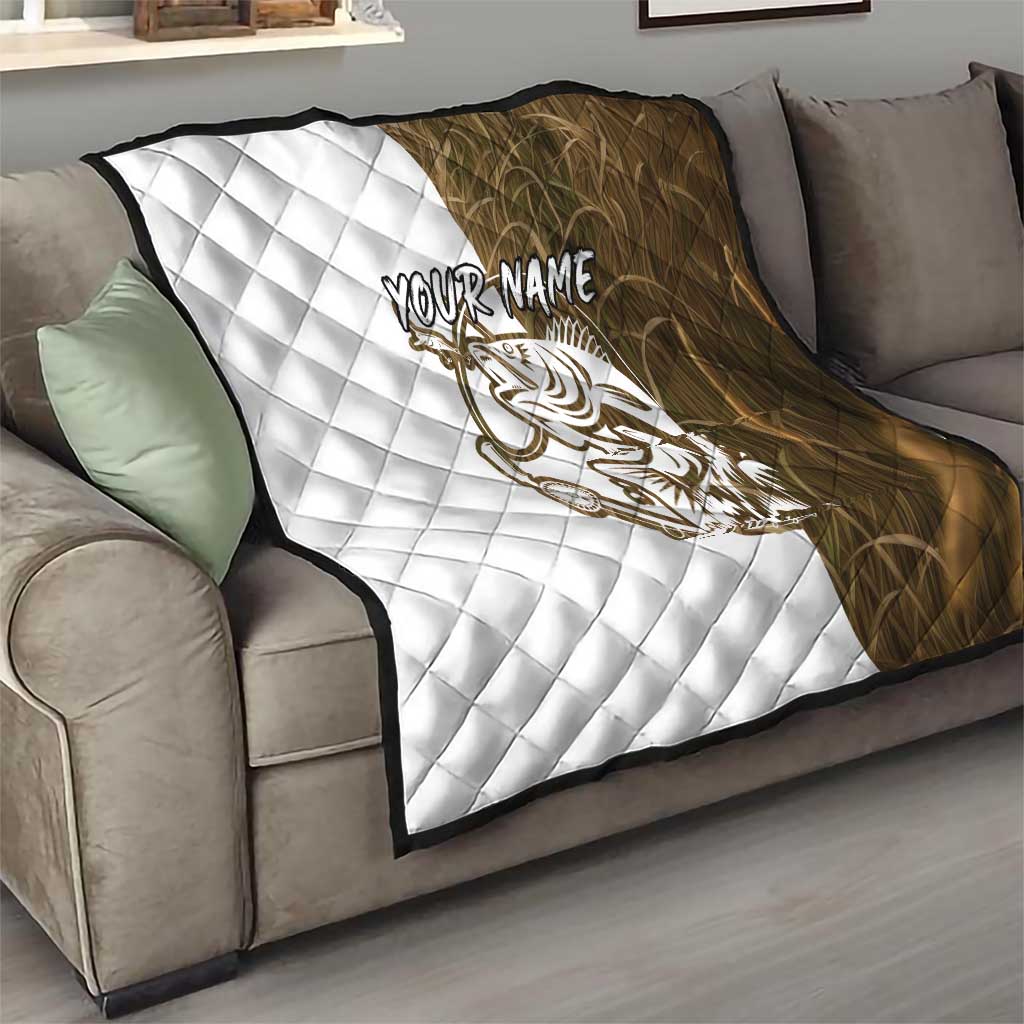 Walleye Fishing Quilt with Reeds Background and Custom Name Design - Wonder Print Shop