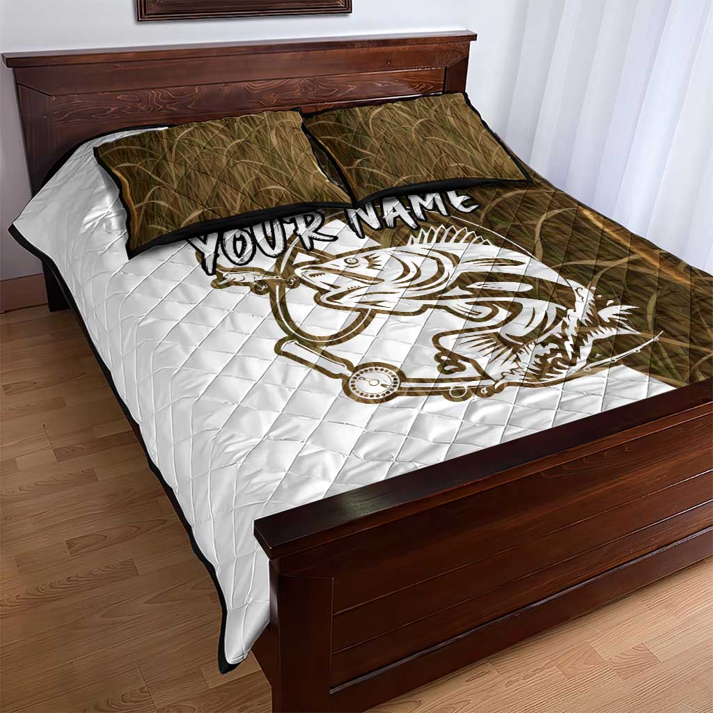 Walleye Fishing Quilt Bed Set with Reeds Background and Custom Name Design - Wonder Print Shop