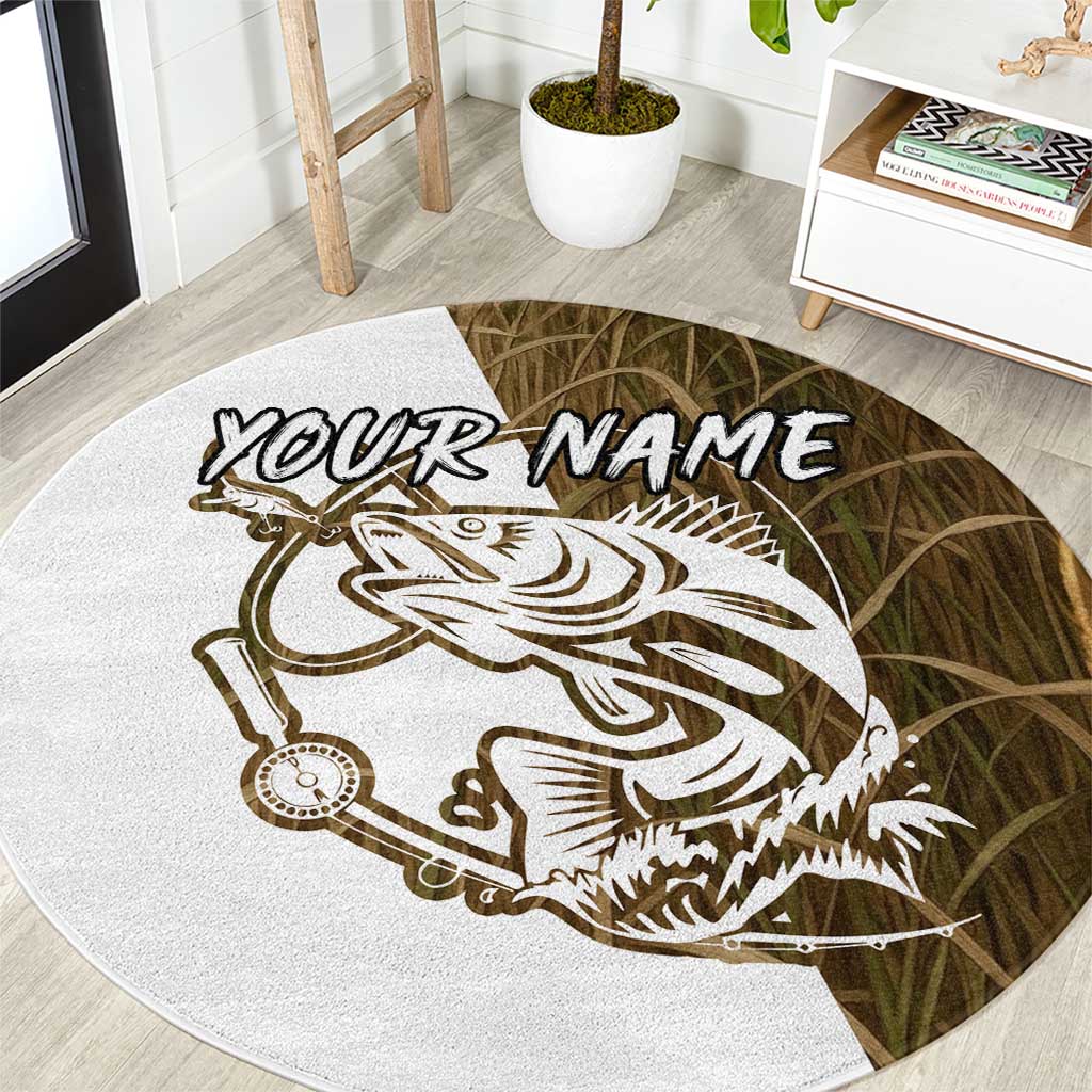 Walleye Fishing Round Carpet with Reeds Background and Custom Name Design - Wonder Print Shop